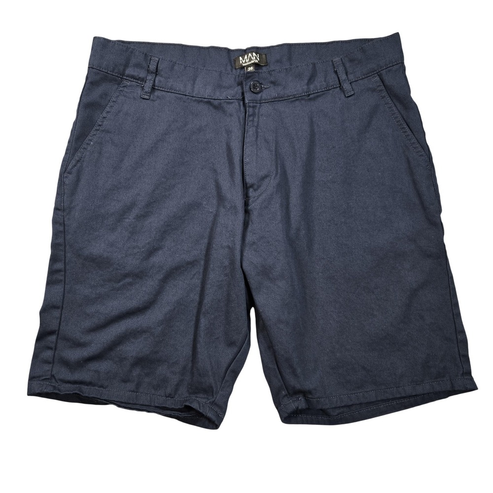 BoohooMAN Shorts Mens 36 Navy Blue Chino 9 Inseam Flat Front Casual Summer